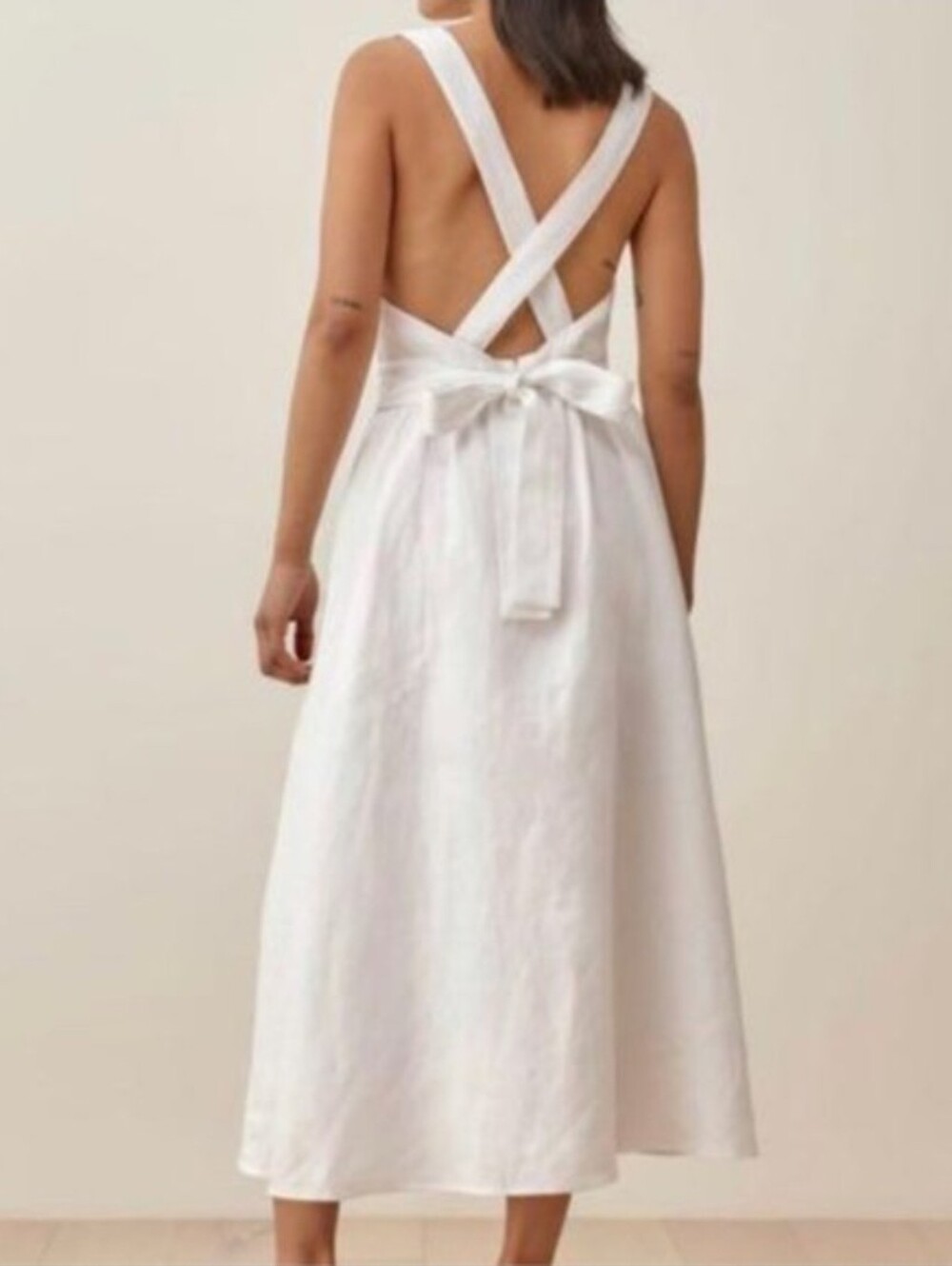 Reformation Elara Linen Dress  square neckline high side slit Size 6 - Picture 2 of 16
